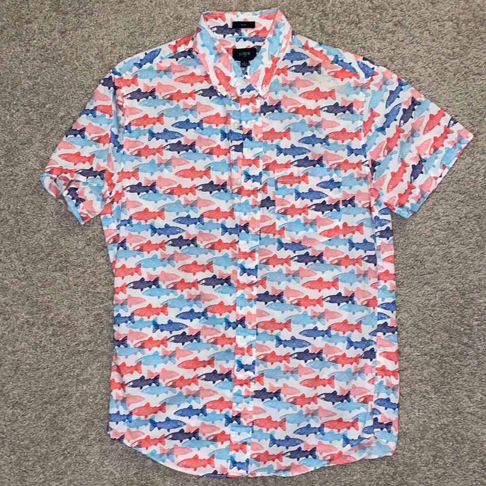 Pink and Blue J Crew Factory Fish Button Down